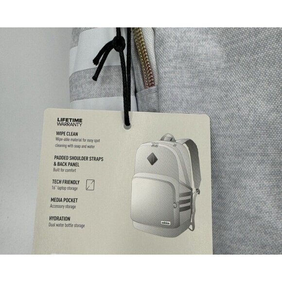 adidas Girl's Classic 3S 4 Backpack Heather Gray/Rainbow Trim - Fits Laptop - Picture 4 of 12